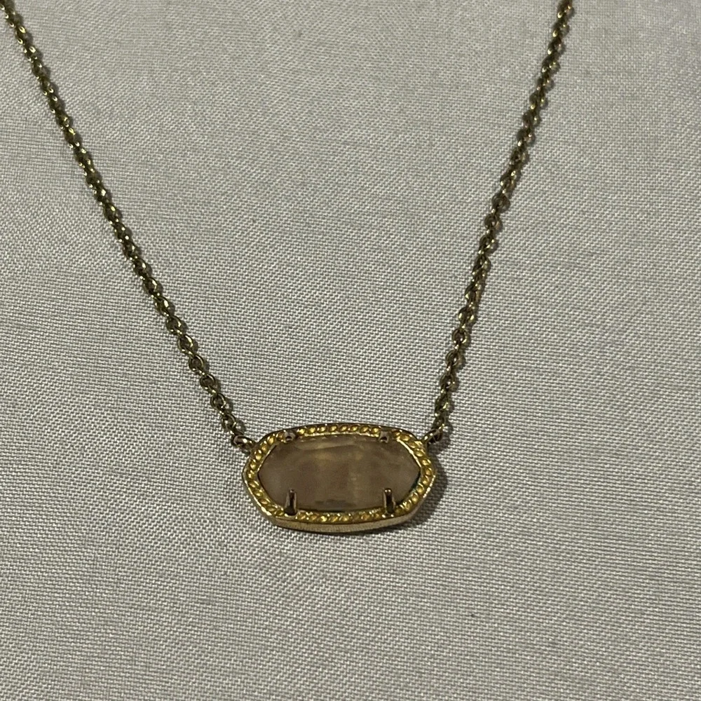Kendra Scott Signed Gold Tone Pink Quartz  Cable Chain Adj Necklace